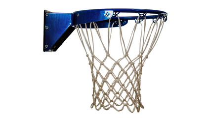 Obraz premium Isolated blue basketball hoop with net and wall mounting bracket, essential sports equipment