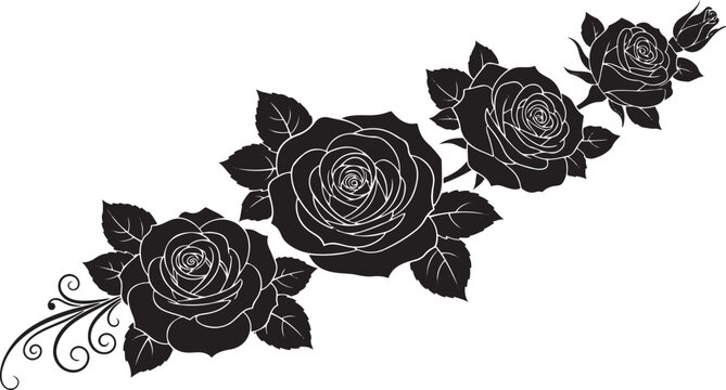 Black Rose Floral Border Decorative Flower Vector Illustration