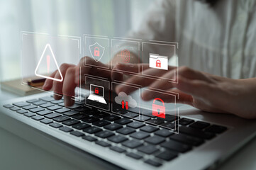 Cybersecurity threat focuses on cybersecurity, threat, and data breach with strong emphasis on...