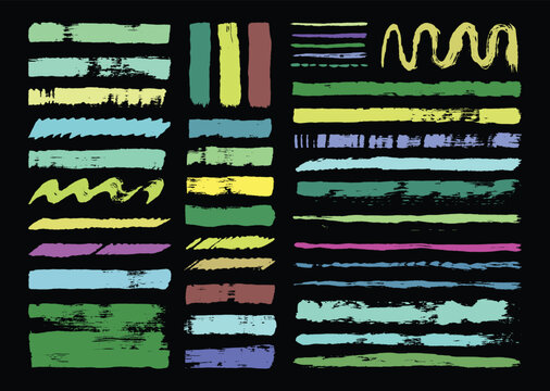 A vibrant collection of colorful brushstrokes and lines on a black background