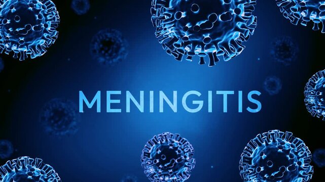 Meningitis virus illustration with glowing blue cells on dark background emphasizing disease awareness and medical research, 4k animation