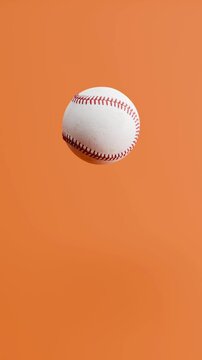 Baseball Ball Bouncing Seamless Loop on Orange Background with Copy Space, Vertical (Portrait) Format, 3D Animation
