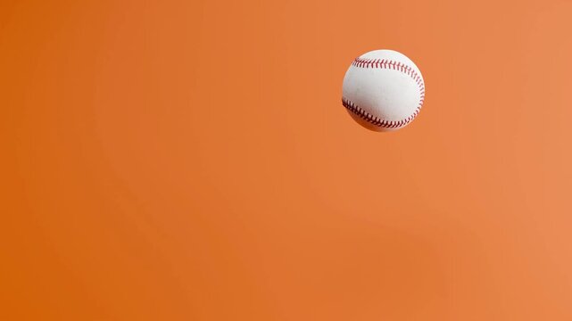 Baseball Ball Bouncing Seamless Loop on Orange Background with Copy Space, 3D Animation