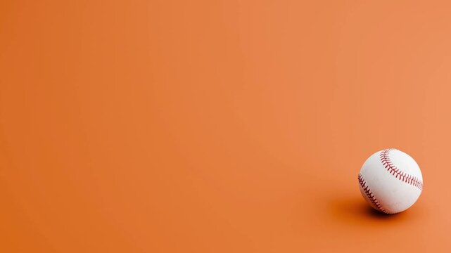 Baseball Ball Rolling Left to Right and Right to Left, on Orange Background with Copy Space, 3D Animation