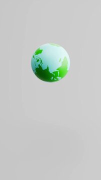 Earth Planet Bouncing Seamless Loop on Gray Background with Copy Space, Vertical (Portrait) Format, 3D Animation