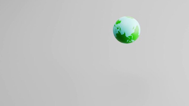 Earth Planet Bouncing Seamless Loop on Gray Background with Copy Space, 3D Animation