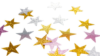 Obraz premium Isolated sparkling glitter stars in various colors for festive decoration and celebration design