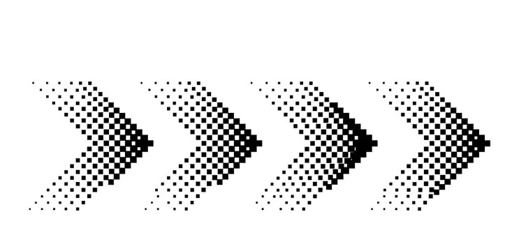 A stylized illustration of four black arrows pointing to the right on a white background