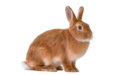 Fototapeta premium Isolated adorable reddish-brown domestic rabbit sitting, looking to the side, furry animal
