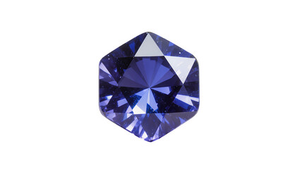 Fototapeta premium Isolated deep blue purple faceted hexagonal gemstone for luxury jewelry design and adornment