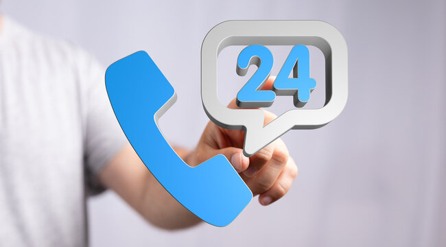 Concept of 24/7 customer service. Support is always available, a hotline and communication concept. Online helpdesk assi