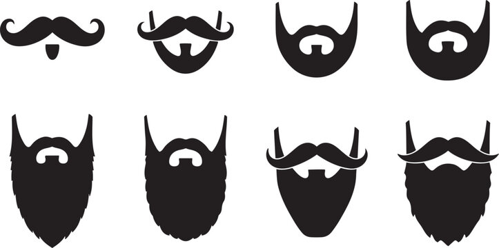 Mustache and Beard Silhouette Set Hipster Facial Hair Vector Collection