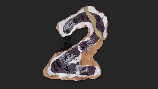 A drag and drop number character with alpha in a grunge torn creased up paper and card style that folds out in to place with worn aged effects and paper tears.
