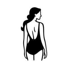 Logotipo con dibujo con líneas de una mujer con bikini de estilo retro, posando de espaldas  © teracreonte