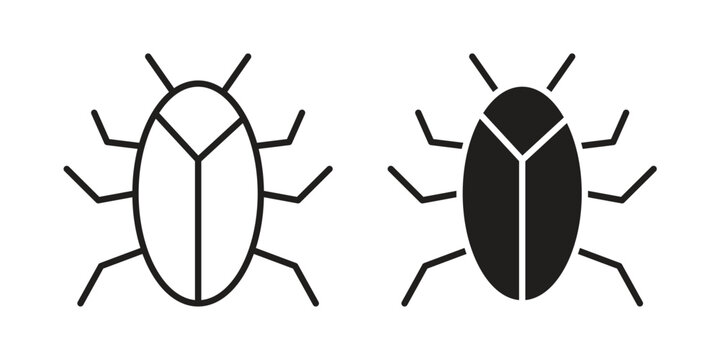 Bugs icon set. outlined and solid flat clipart versions.
