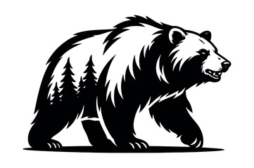 Fototapeta premium Bear with pine trees forming a double exposure effect, representing ecology, wildlife, and nature