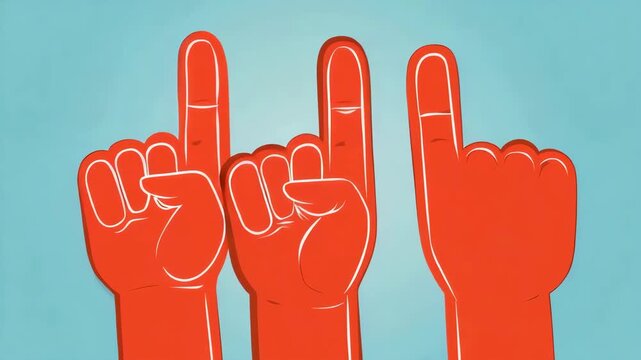 Red Foam Fingers Pointing Up Number One Fan Gesture Sports Support Concept