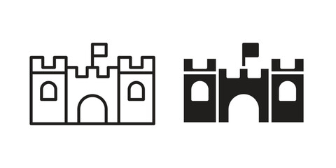 Castle icon set. outlined and solid flat clipart versions. © Warpiya