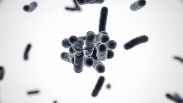 Microscopic View of Bacteria Cells Multiplying and Moving in Fluid