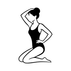 Logotipo con dibujo con líneas de una mujer con bikini de estilo retro, posando de rodillas con una mano en la cabeza  © teracreonte
