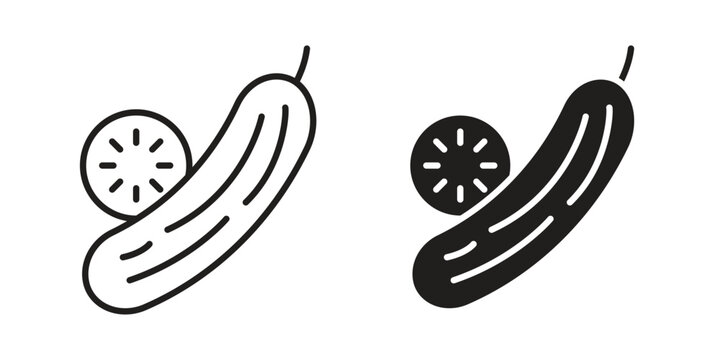Cucumber icon set. outlined and solid flat clipart versions.