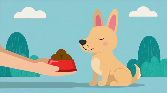 Cute Dog Being Fed from Bowl Pet Care and Animal Nutrition Concept Illustration