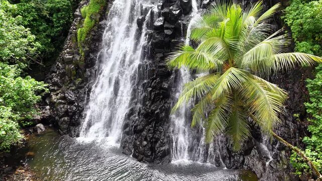 Micronesia Pohnpei Waterfall Kepirohi Jungle Forest Oceania Pacific Aerial Drone 4K