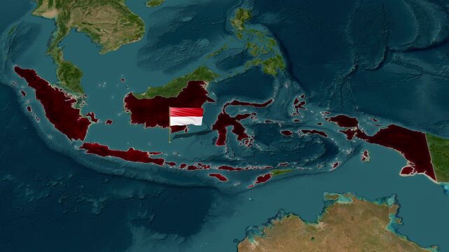Indonesia Map With Waving Flag Animation