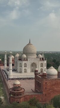 Vertical Aerial Shot of Taj Mahal Agra India