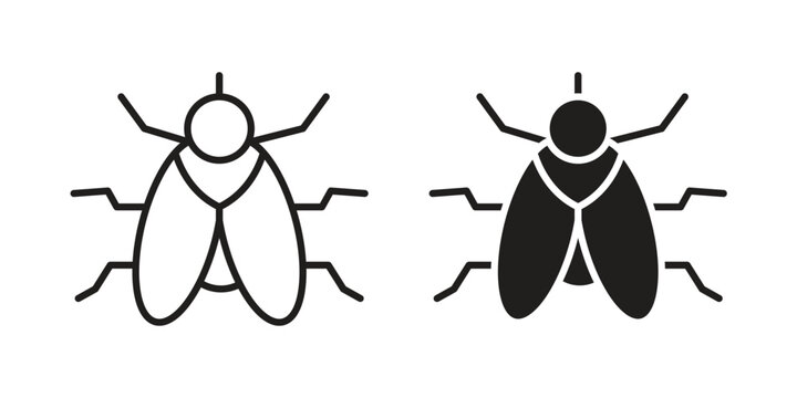 Fly insect icon set. outlined and solid flat clipart versions.