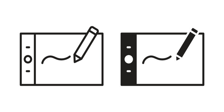 Graphic tablet icon set. outlined and solid flat clipart versions.