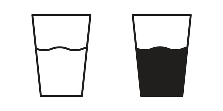Half Glass icon set. outlined and solid flat clipart versions.