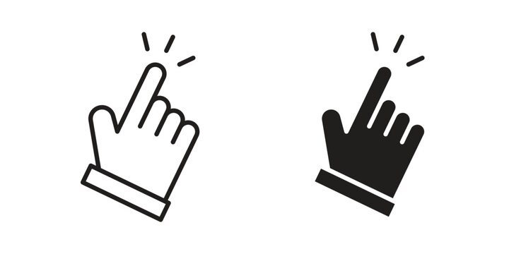 Hand cursor icon set. outlined and solid flat clipart versions.