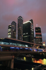 Fototapeta premium MOSCOW, RUSSIA - AUGUST 15, 2012. Skyscrapers of Moscow City business centers at night