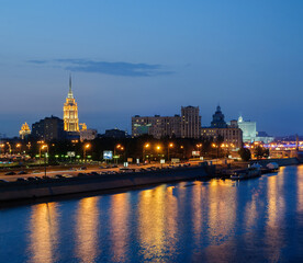 Obraz premium MOSCOW, RUSSIA - AUGUST 15, 2012. Moscow buildings panorama at summer night, picturesque Moscow night scene