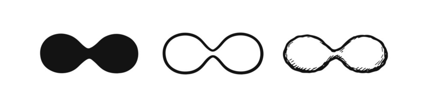 Infinity Symbol Icon Set. Endless Loop or Figure-Eight Shape in Solid, Outline, and Hand-Drawn Styles.