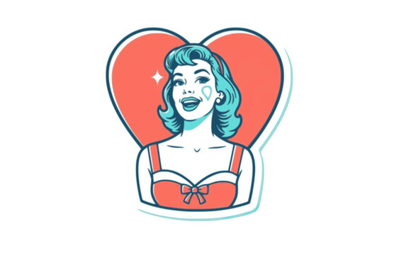 1950s Sitcom Actress with Heart Shaped Face Silhouette, Classic Television Comedy Vector Sticker, Vintage TV Star and Fashion Icon