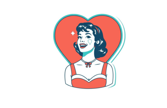 1950s Sitcom Actress with Heart Shaped Face Silhouette, Classic Television Comedy Vector Sticker, Vintage TV Star and Fashion Icon