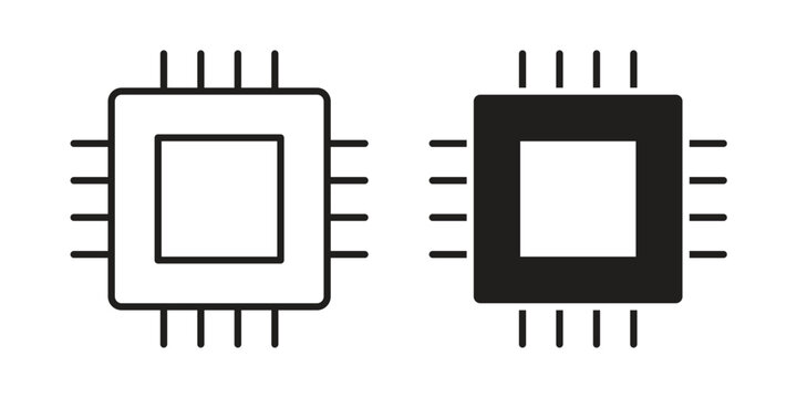 Microchip icon set. outlined and solid flat clipart versions.