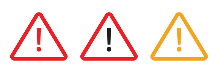 Warning Triangle Icon Set with Exclamation Mark in Red Yellow and Black Colors © BorhanUddin