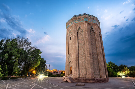 Momine Khatun Mausoleum standing at blue hour in Nakhchivan