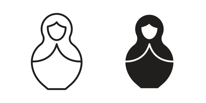 Nesting dolls icon set. outlined and solid flat clipart versions.