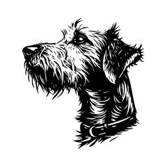 Logotipo tienda de mascotas. Dibujo sencillo con líneas de la cabeza de un perro schnauzer visto de perfil © teracreonte