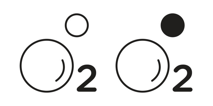 Oxygen O2 icon set. outlined and solid flat clipart versions.