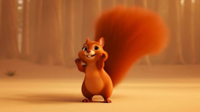 Cheerful cartoon squirrel standing smiling in a winter scene for animated projects and childrens content needs and background footage