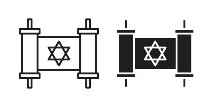 Scroll Torah icon set. outlined and solid flat clipart versions.