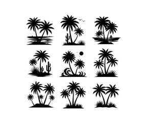 Fototapeta premium Tropical Palm Trees and Beach Silhouette Collection for Summer Design