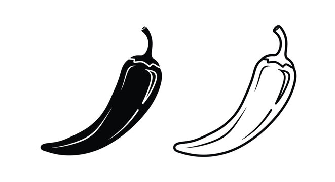 Two chili peppers depicted in contrasting styles a bold silhouette