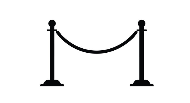 Black rope barrier with stanchions depicted in a stark silhouette