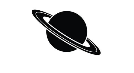 Black planet with prominent rings a bold graphic design silhouette © mst
